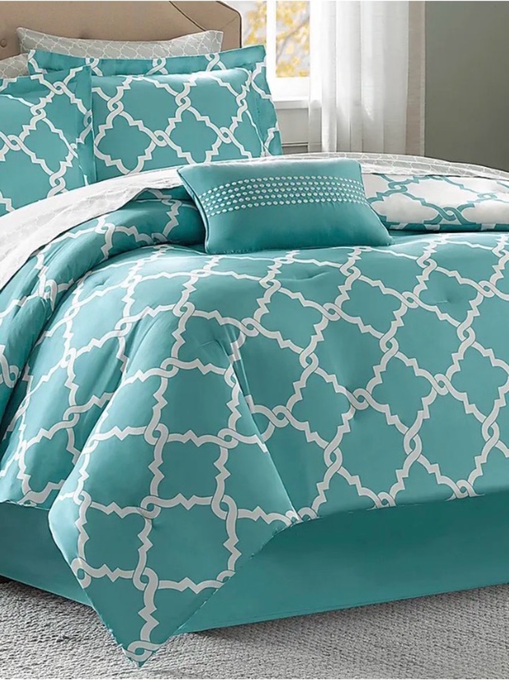 Teal Geometric Reversible Duvet Cover Set - Queen